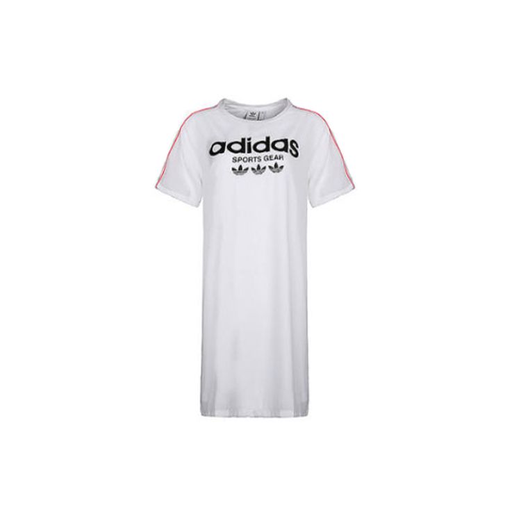 Adidas Originals Casual Fashion American Vintage Breathable Long Short Sleeve Dress Women dresses White CZ8333