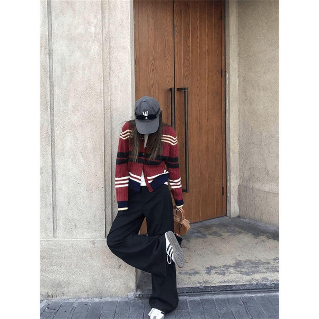 Korean Style Retro Striped Cardigan Sweater - Color Block Spring Jacket 2025