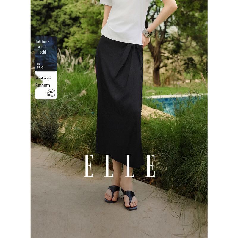 ELLE 100% Acetate Irregular Tie-Strap Straight Midi Skirt L