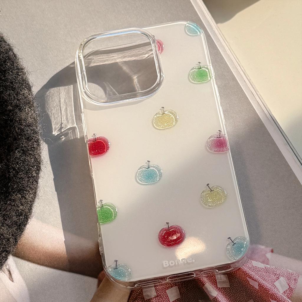 Glazed Sand Color Small Apple 17promax Mobile Phone Case Iphone16 Hard 12 Pendant 14 Small Fresh Glitter Powder Hard