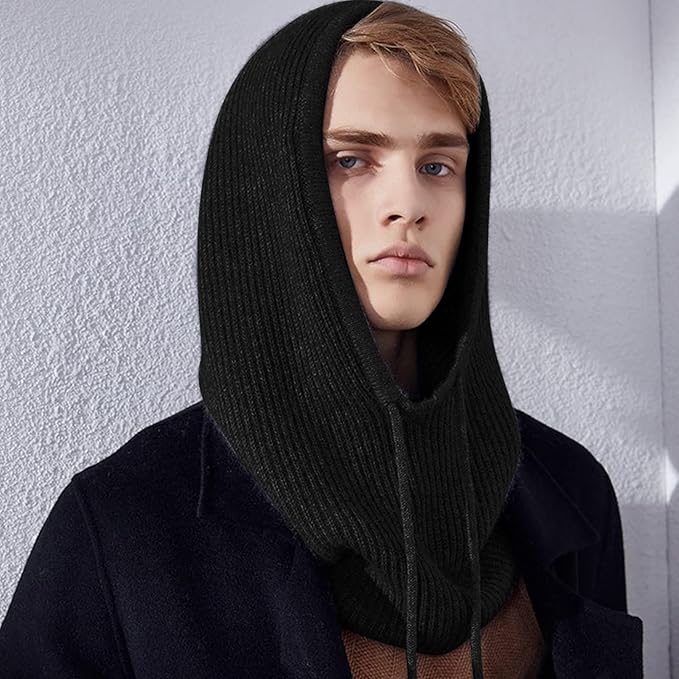 Écharpe à capuche tricotée Chapeau Tricot Cagoule Style Coréen Extérieur Chaud Écharpe à capuche avec cordon de serrage réglable