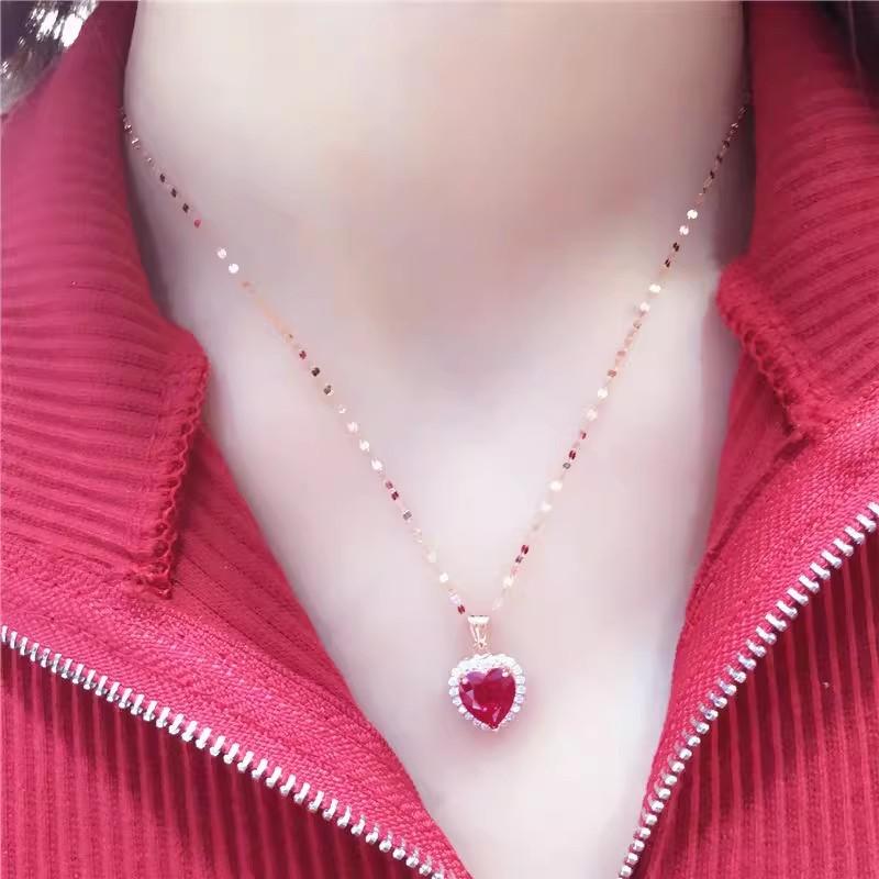 Exquisite Russian Purple Gold Red Stone Zircon Pendant Inlaid With Peach Heart Egg Surface Necklace Plated Rose Gold Color Gold Collarbone Chain