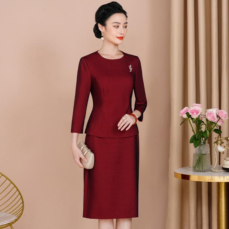 Elegant Wine Red Top & Skirt Set - Autumn 2023 Collection for Mother-in-law