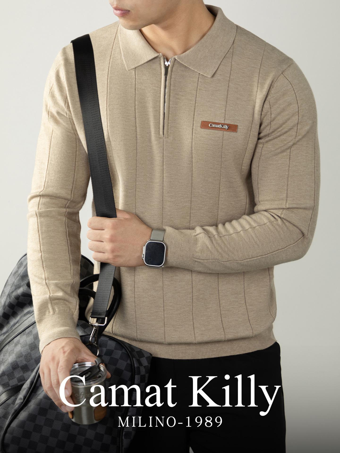 

CamatKilly • Men s Lambswool Modal Polo Shirt, Long Sleeve, Luxuriously Soft Lapel Sweater 4XL хакі