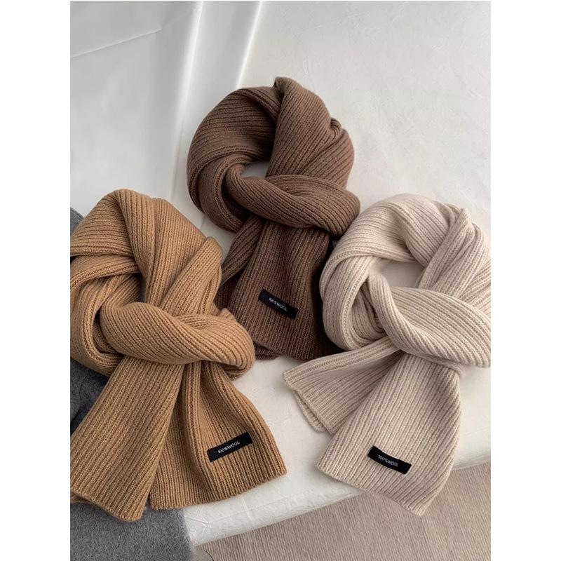 High Quality Grey 100% Pure Wool Selected Australian Solid Scarf Women Men Knitted Warm Wool Muffler Female Male Winter Fall