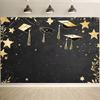2D Flat Printing Black Gold Graduation Background Cloth for 2026 Graduation Ceremony Photoshoot
