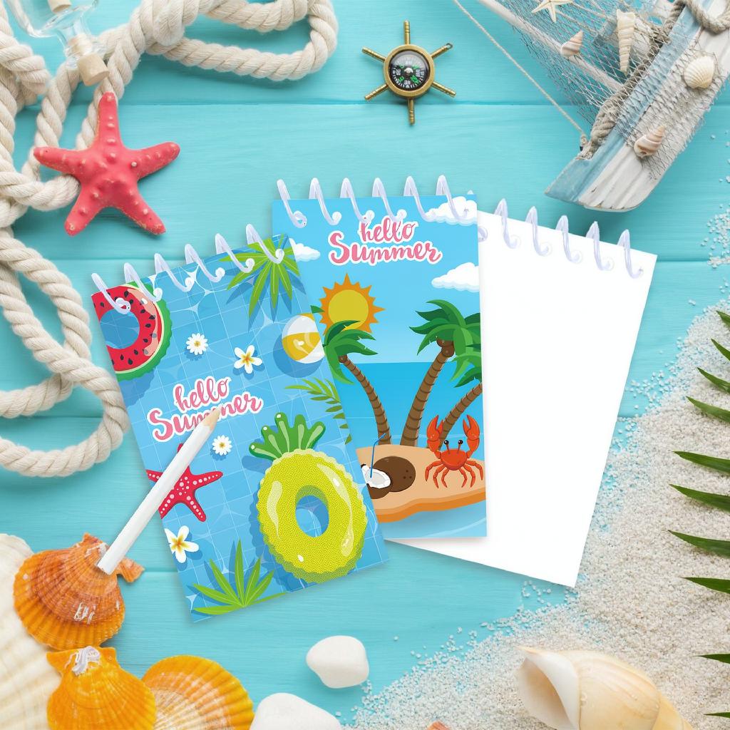 8pcs Summer Beach Spiral Pocket Notebook Vertical Flip Portable Notepad Party Favor Pool Event Stationery Memo Pad