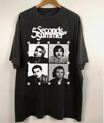 Camiseta de Algodón Negra Unisex Talla Única para Hombre de la Banda Vtg 5 Seconds Of Summer