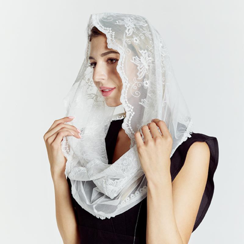 Miękkie welony mantilla dla kobiet Koronkowy welon nieskończoność Mantilla Łaciński welon nieskończoność do kaplicy Łacińska msza Nakrycie głowy Koronkowy szal Welony mantilla do kościoła