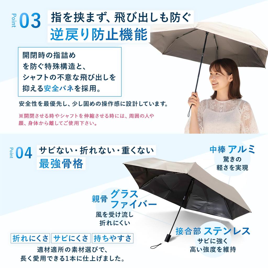 Folding Complete Sun Rain or Shape Automatic Opening and Heat UV Ivory Sylphy's Parasol, 100% Protection, Shine, Memory, One-Touch Closing, 60%