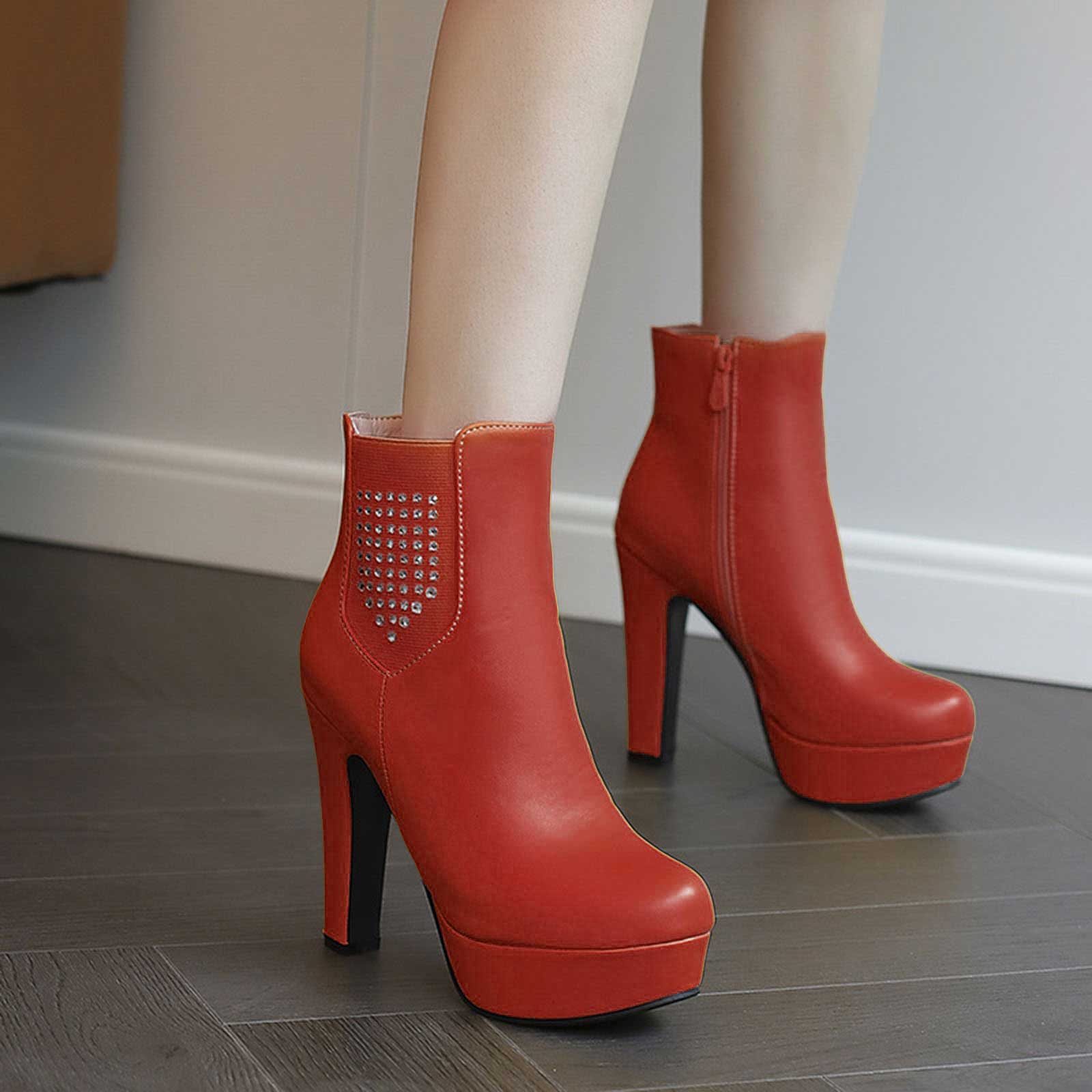 Temperament Platform Booties For Womens Fashion Round Toe Chunky High Heels Ankle Boots For Women Boots Designer Luxury 2026 35 красный 5590₽