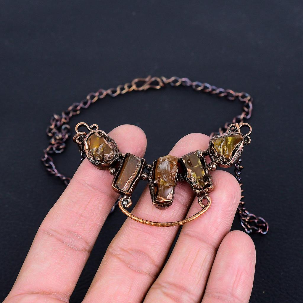 Smoky Topaz Jewelry, Handmade Gemstone Necklace, Copper Electroformed Necklace Antique Jewelry, Adjustable Chain Necklace, For Engagement Gift