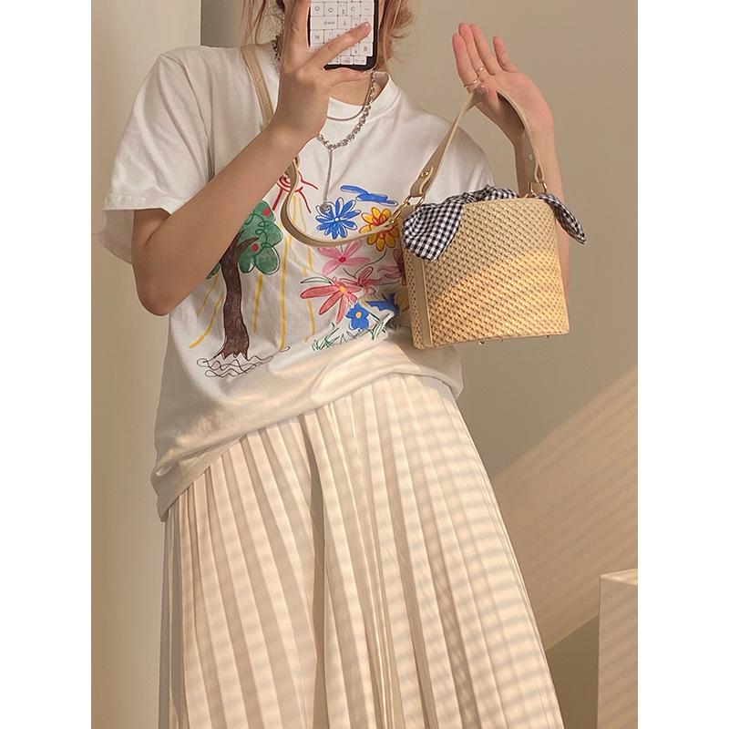 2025 Bow Plaid Straw Bucket Bag: Versatile Crossbody & Shoulder Handbag for Women