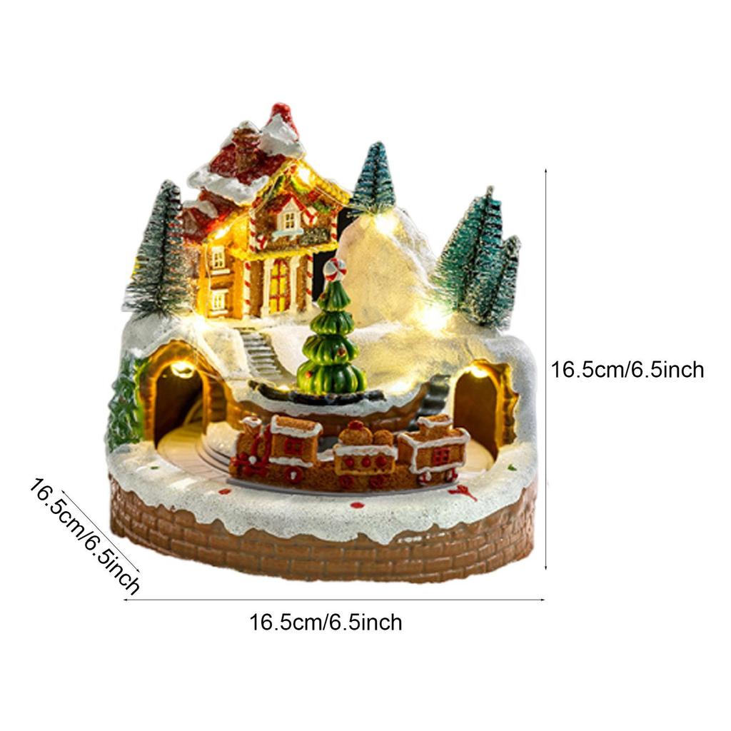 Christmas Music Box with Lights Desktop Xmas Gift for Kids Adults Holiday Decoration Seasonal Creative Resin Rotating Train