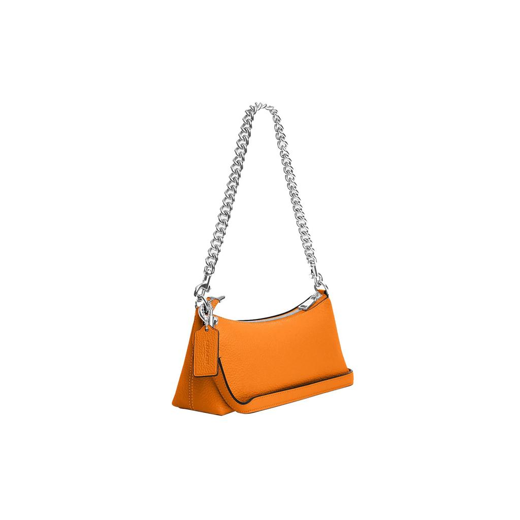 Coach Charlotte 25 Silver Logo Zipper Pocket Pebbled Leather Tote Bag Women Tote Bag Orange CL407-SVCKQ