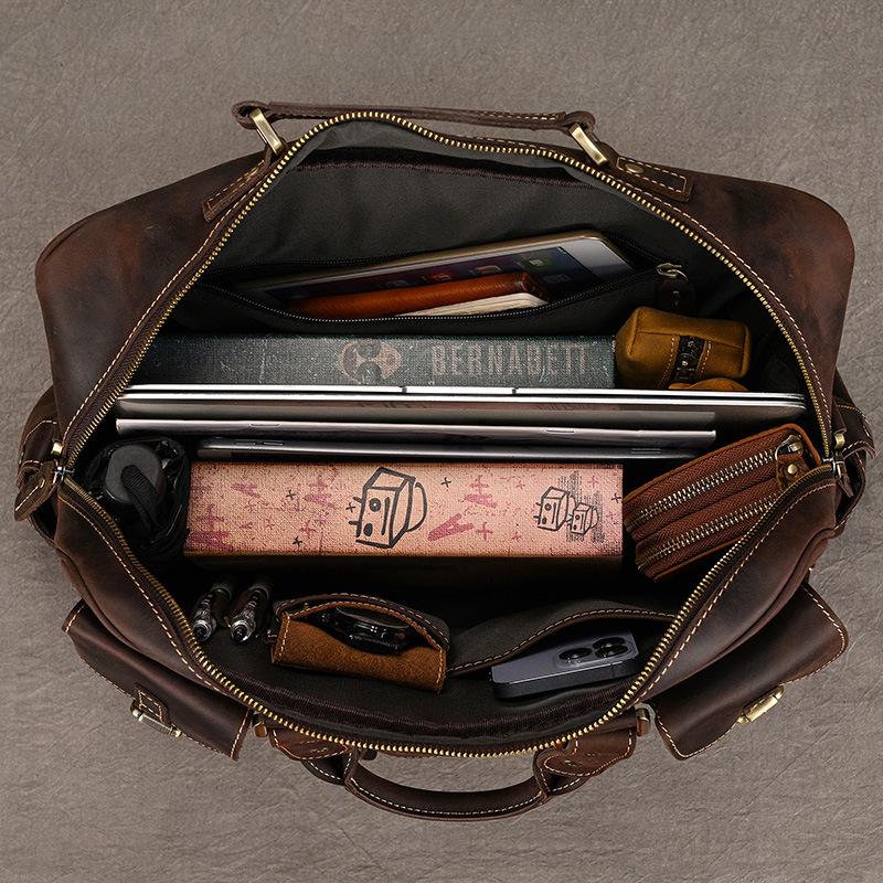 Vintage Crazy Horse Leather Travel Bag Men'S Business Cowhide Briefcase Genuine Leather Portable Oblique Span Bag Briefcase
