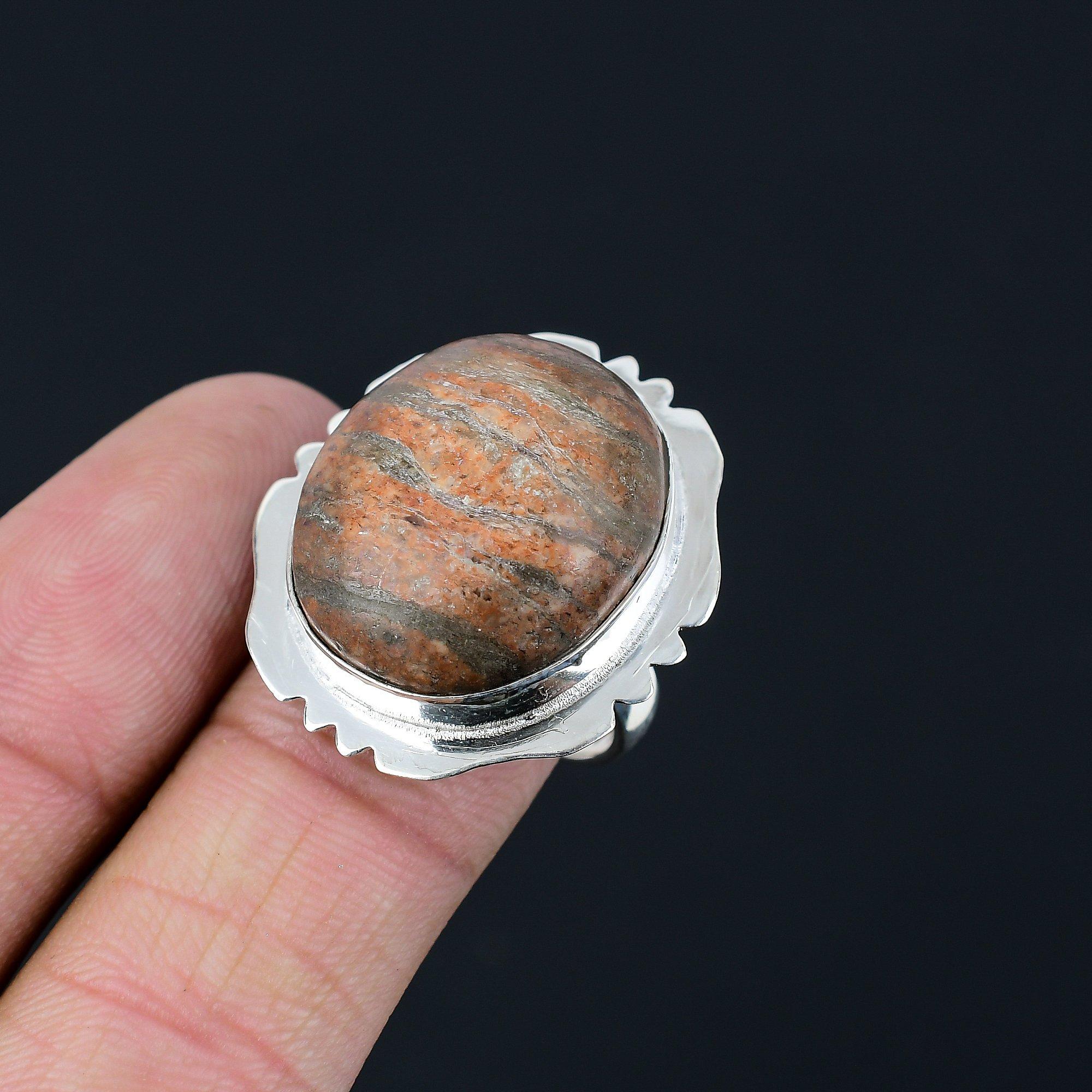 925 Sterling Silver Natural American Jasper Wife Statement Handmade Ring Jewelry 9