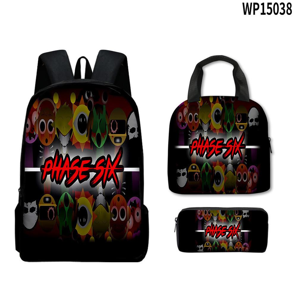 3d Game Sprunki Backpack With Waterproof Lunch Bag And Pencil Case School For