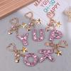 Cute  Bling Keychain A To Z Initial Letter Love Heart Star Pink For Women Girls Bag Cup Pendant Key Chain Accessories