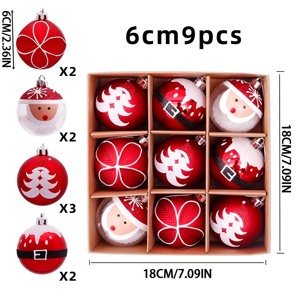 

2025 9PCS Christmas Ball 6CM Christmas Tree Decoration Hanging Ball Holiday Party Decoration DIY Painted Christmas Tree Pendant
