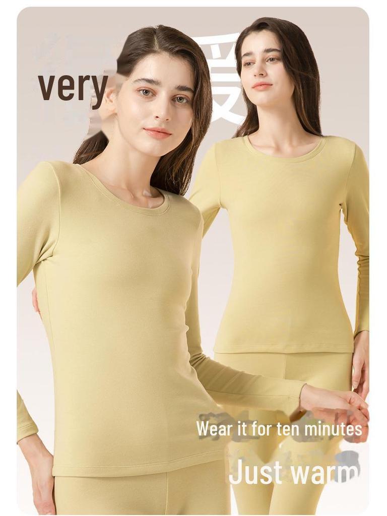 Thermounterwäsche-Set für Herren: Rundhalsausschnitt, lange Ärmel, doppelseitig gekämmte Baumwolle mit Samtfinish für Herbst/Winter.