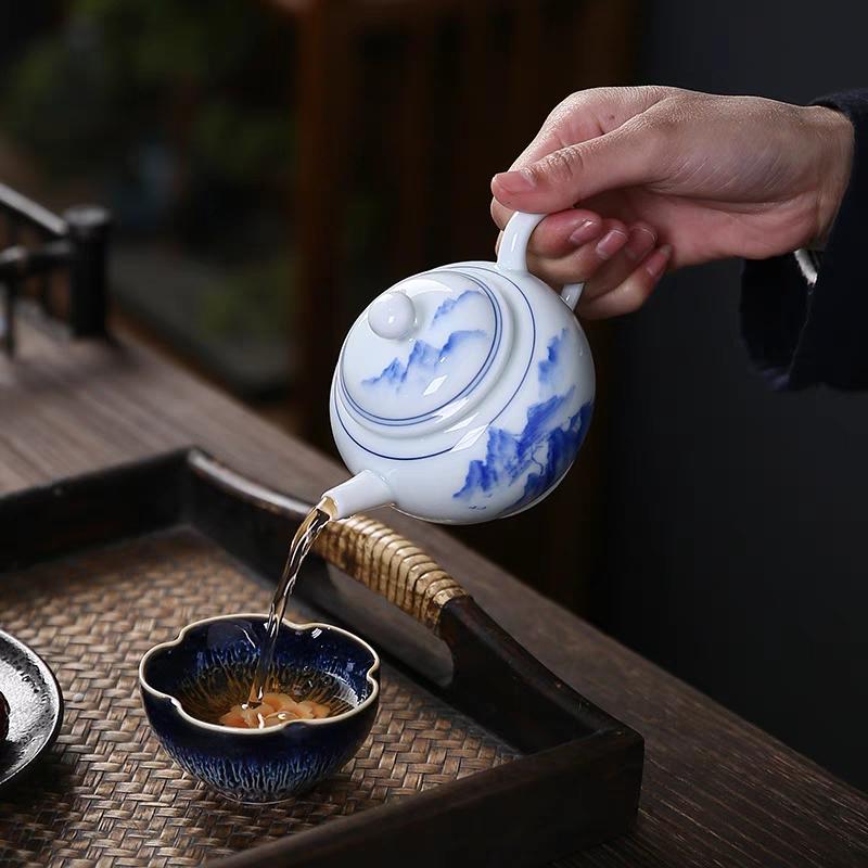 Chiński Jingdezhen Vintage Porcelanowy Ceramiczny Czajniczek z Zaparzaczem, Jaśminowy Oolong Kwiatowy, Ceremonia Herbaty Te Guan Yin