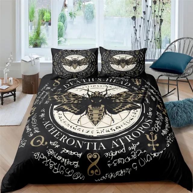Black Death Moth Bedding Set Gothic Skull Duvet Cover Set Butterfly Bedclothes 2/3pcs Moon Stars Luxury Home Textiles