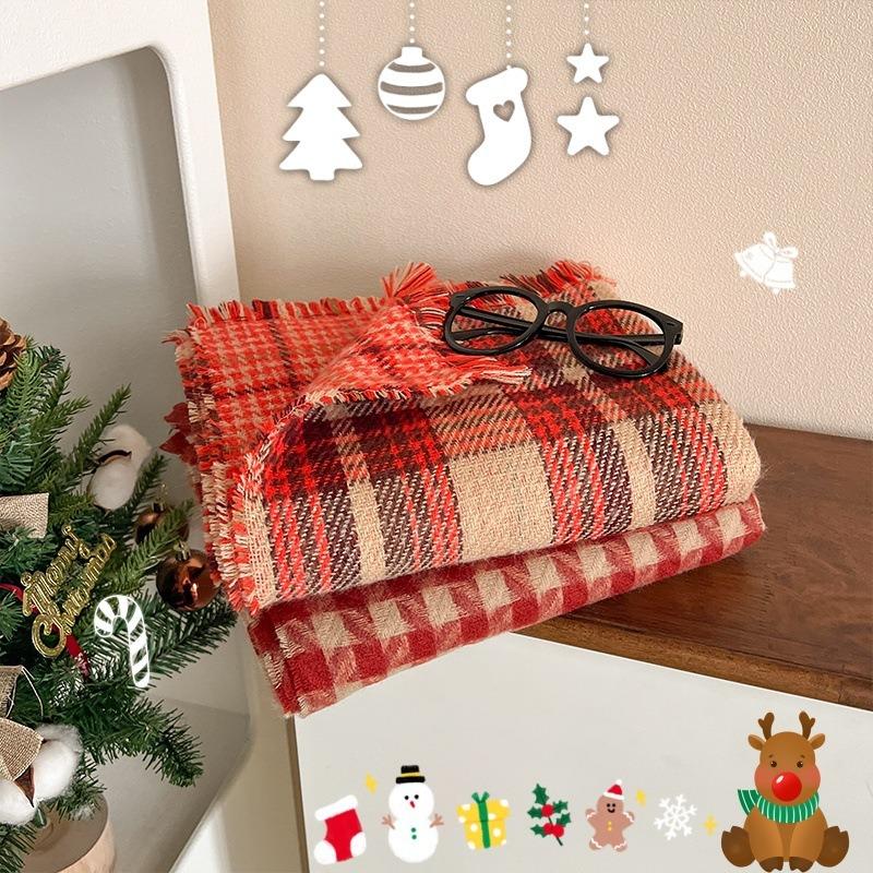 New Angola red scarf women's winter Christmas with knitted shawl to keep warm and soft waxy atmosphere scarf
