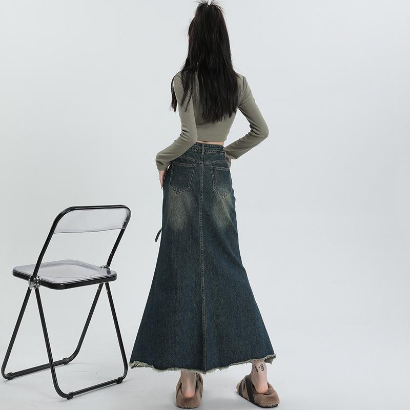 High-waisted Slim Denim Skirt for Women In Summer Thin Pear-shaped Body Lace-up Strap Design Hip Fish Tail Skirt