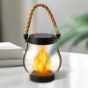 Halloween Flickering Flame Garden Lights Solar Lantern Outdoor Lights with Dancing Flames Hemp Rope Hanging Flickering Lights