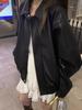 2025 Women's Retro Faux Leather Motorcycle Jacket - Short, Loose Fit with Zipper and Lapel