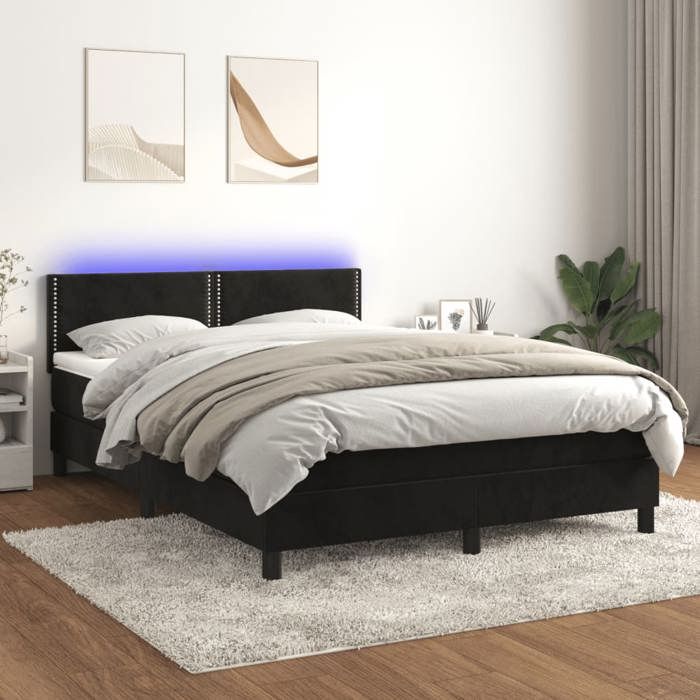 Sommier à lattes avec matelas - Maison Exclusive - 140x200 cm - Velours Noir - LED Colorée