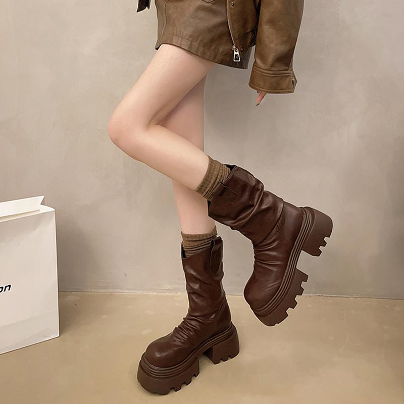 Fashion Winter Punk Style Women Ankle Boots Fashion Slip On Knight Short Booties Ladies Casaul Platform Heels Botas Mujer