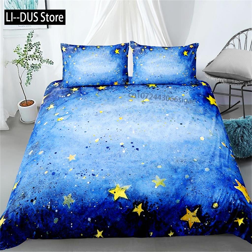 Duvet Cover Stars Bedding Set Night Sky Kids Girls Boys Night Sky Duvet Cover Set Dark Blue Galaxy For Women Children Room Decor