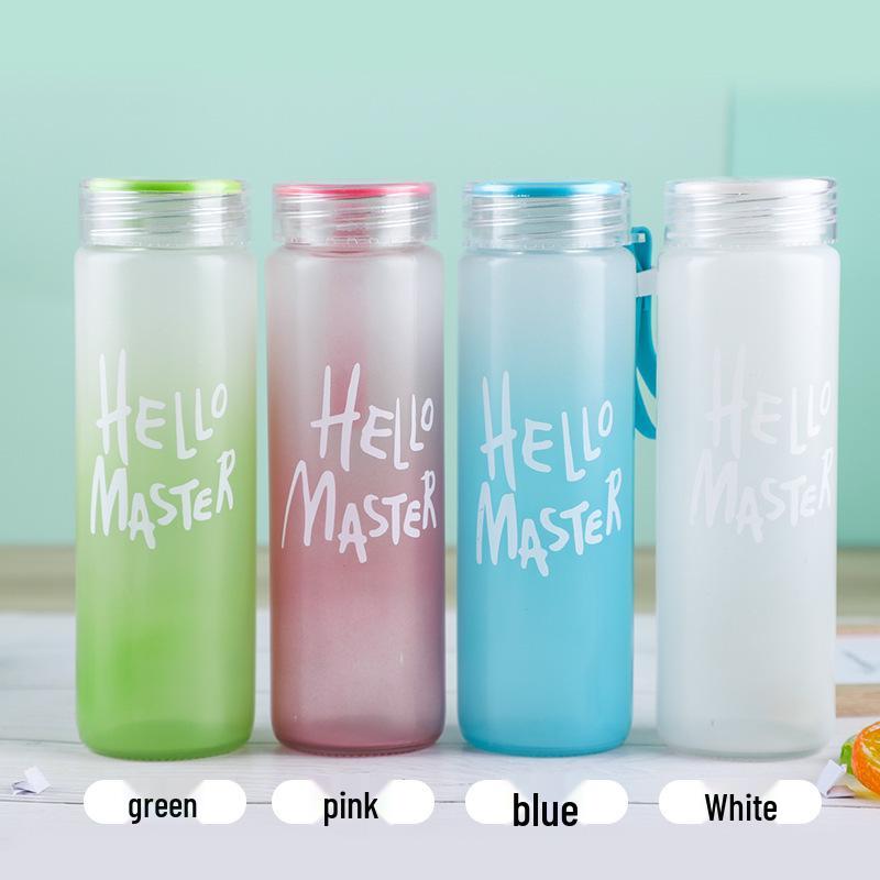 Gradient Frosted Glass Water Cup - Seven-Color Sports & Student Gift Cup, Sodium Calcium Glass, with Customizable Logo.