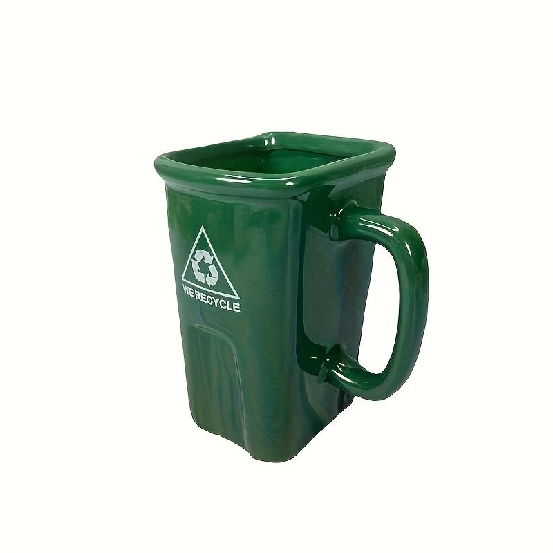 

1pc Green Trash Can-Shaped Ceramic Mug , Fun , Creative Design, 380ml Reusable Water Cup with Waste Sign, Perfect Gift for Friends, Hand Wash Only 1pc