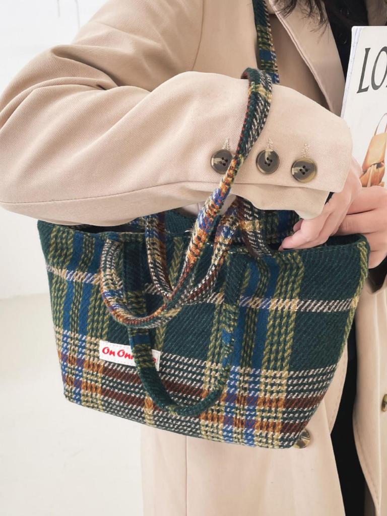 Herbst/Winter Handtasche mit großem Fassungsvermögen im Karomuster - Vielseitige Tragetasche für Damen und Studentinnen im koreanischen/japanischen Stil