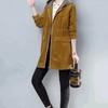 Corduroy Hooded Jacket Women Spring Autumn Loose Windbreaker Casual Zipper Long Outwear