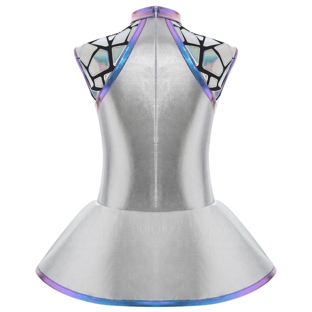 Girls Shiny Metallic Alien Costume - Sleeveless Sequins Dress with Back Zip, Outer Space Cutie Halloween & Anime Cosplay
