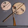 Handmade Waist Fan Antique Fan Han Chinese Clothing Cheongsam Rolling Long Handle Circular Fan Chinese Wind Long Tassel Double-Sided Old Bamboo