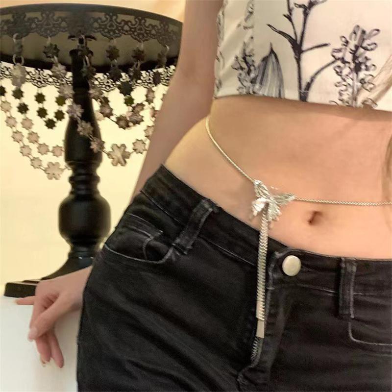 Silver Metal Liquid Butterfly Pull-Out Adjustable Necklace Waist Chain Arm Chain