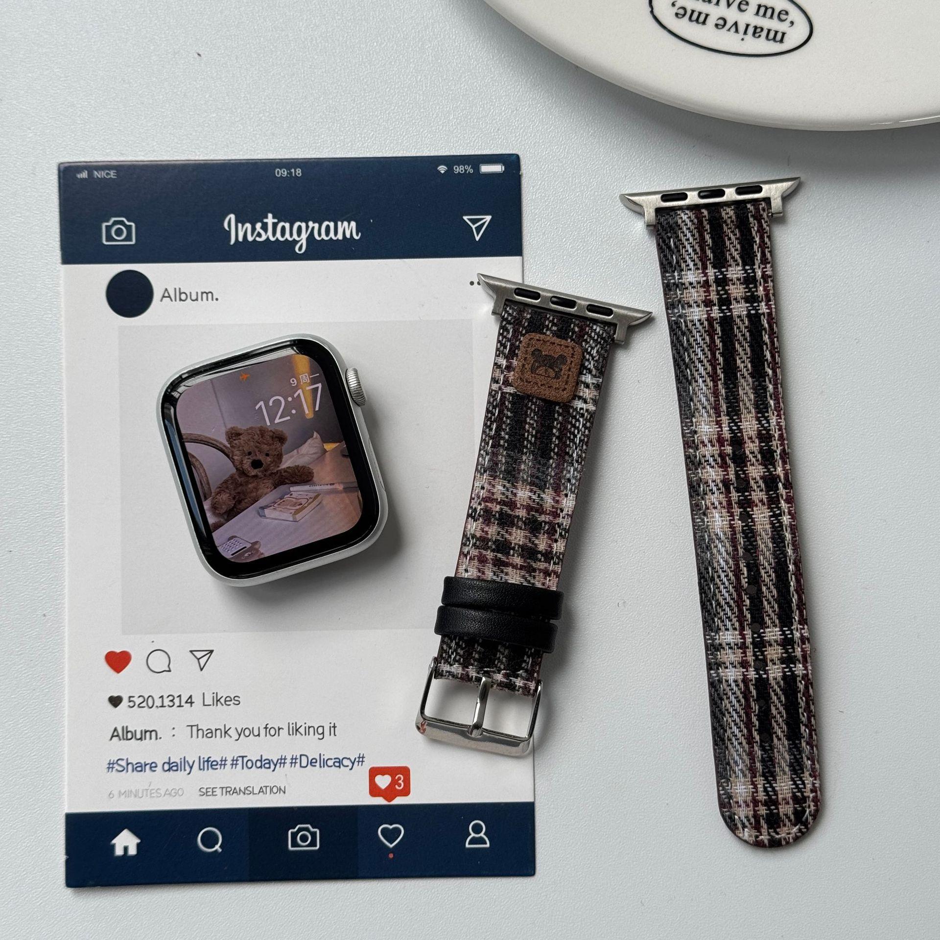 

Cute Rabbit Bear Plaid Strap For Applewatchs10 Apple Watch Iwatch789Se (1/2/3 generation 42mm)/44/45/46/49mm universal