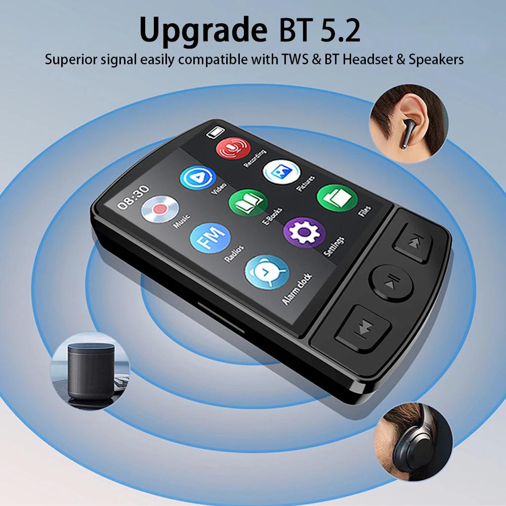 A7 Bluetooth 5.2 MP3 Player Back Clip Sports Music Walkman with Screen Recorder Support FM, Recording, eBook, Alarm Clock