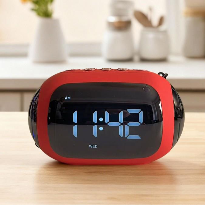 LED Clock Radio Bluetooth Speaker with Voice Control and Seven-Color Lights Alarm красный
