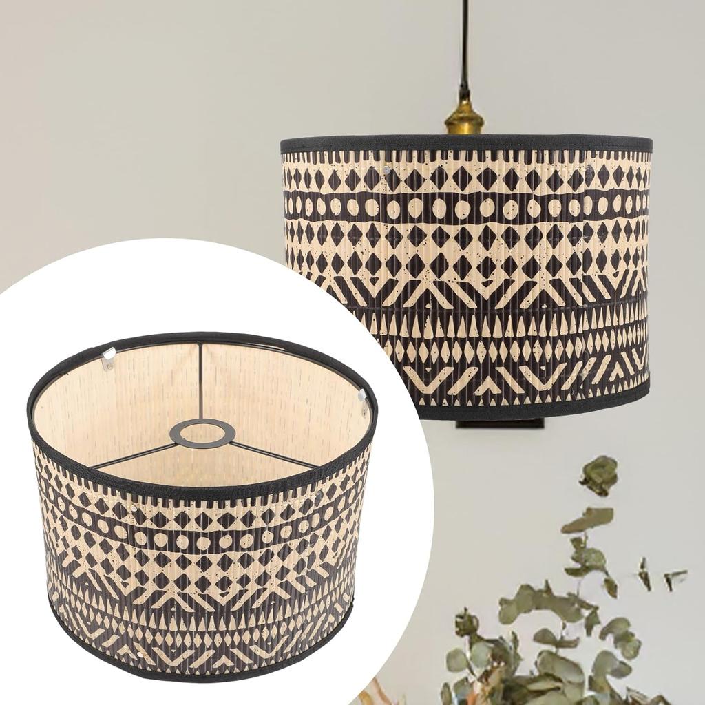 Angoily Bamboo Lamp Shade Vintage Drum Lampshade Shade Decorative Lamp Cover for Chandeliers Floor Light Pendant Table Lamp