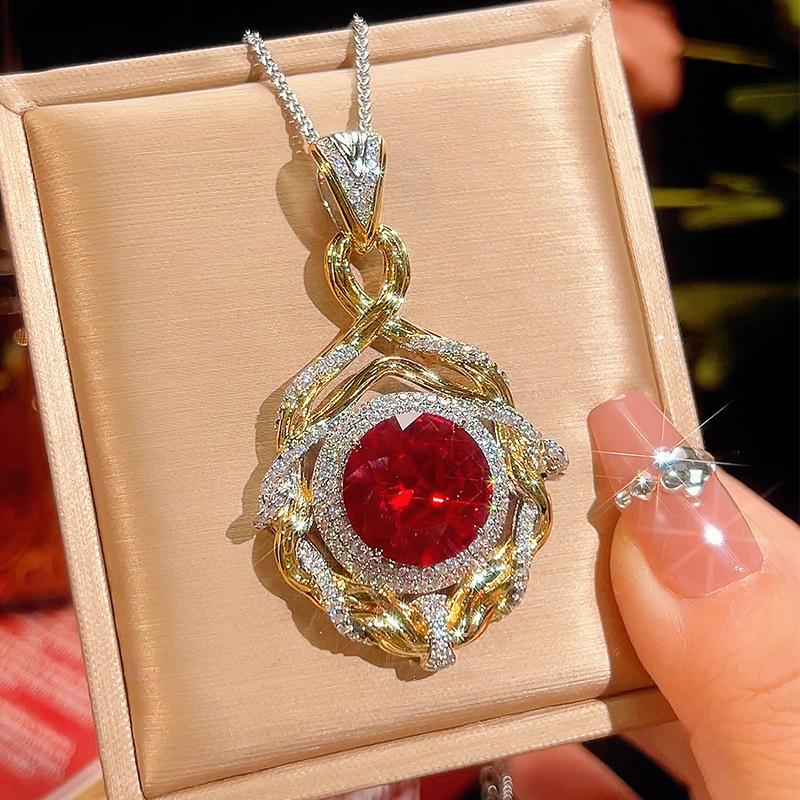 Jewelry Copper Bottom Gold-Plated Simulation Blue Spinel Round Retro Pendant Necklace Stone 16Mm