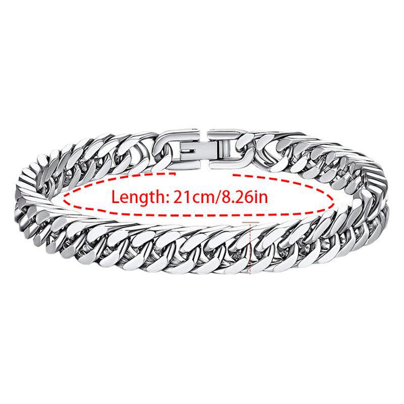 Unisex Stainless Steel Polished Cuban Bracelet - Double Woven, Cool Style, Jewelry Buckle