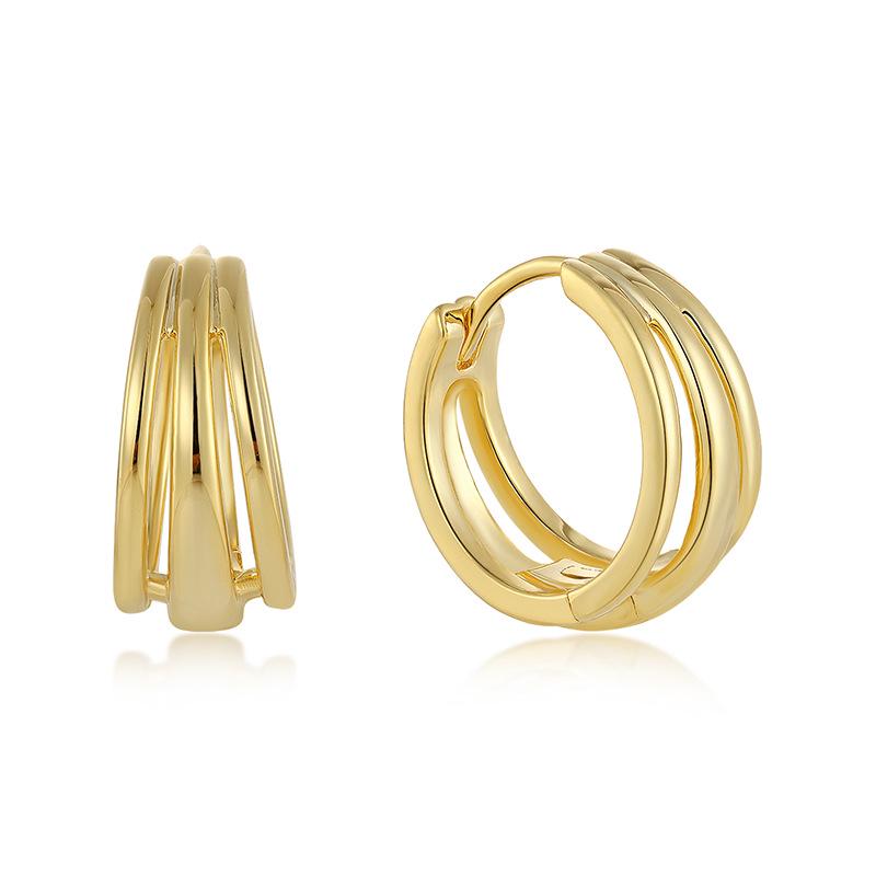 Geometric Gold-Plated Copper Hollow Three-Layer Earrings - High-End European American Style Ear Studs