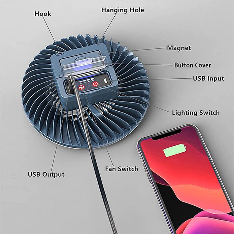 Camping Lantern Outdoor Lighting Tool with Fan Battery Operated Fishing Hanging Waterproof ABS Emergency Tent Multifunctional