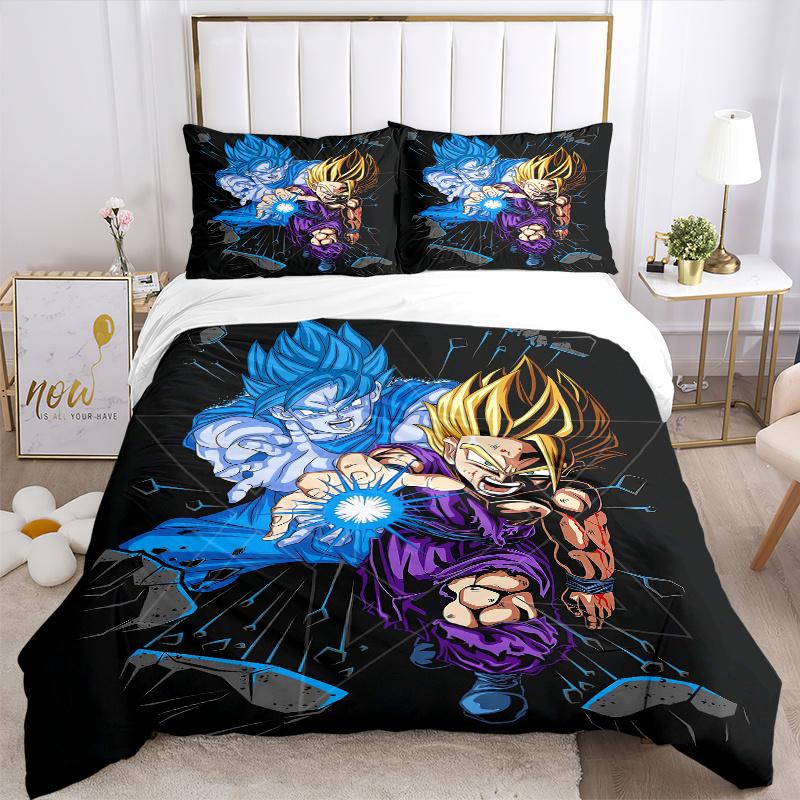 3pcs Goku and Vegeta Dragon Ball Super Print Cover Set Ultra Soft, Breathable, and Comfortable Bedding with Stylish Design for Bedroom and Guest